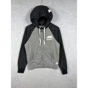 Roots Canada Hoodie Womens M Heather Gray Full Zip Outdoor Beaver Logo Classic